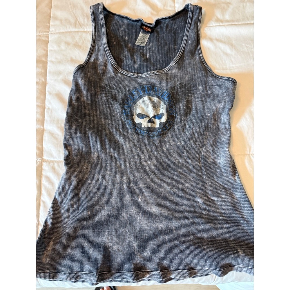 Harley-Davidson Willie G Skull Tank Top Acid Wash Grey Space Coast Florida Med